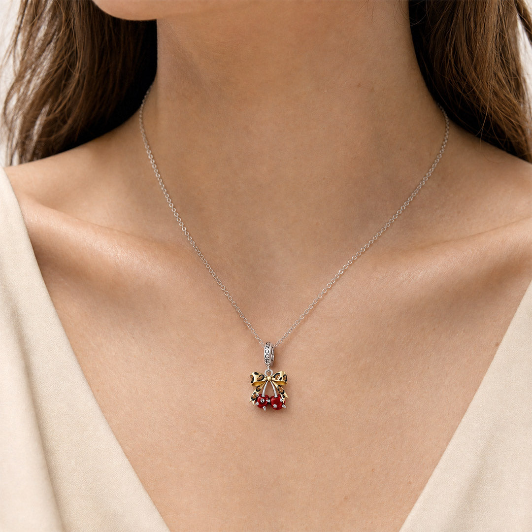 Gnoce British Punk Leopard Print Cherry Clasp Dangle Charm Platinum‑plated Silver Blend_4
