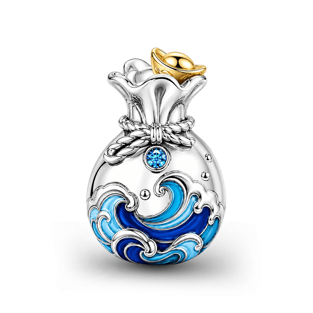 Gnoce Japanese Ocean Wave Money Pouch Bead Charm Platinum‑plated Silver Blend_1