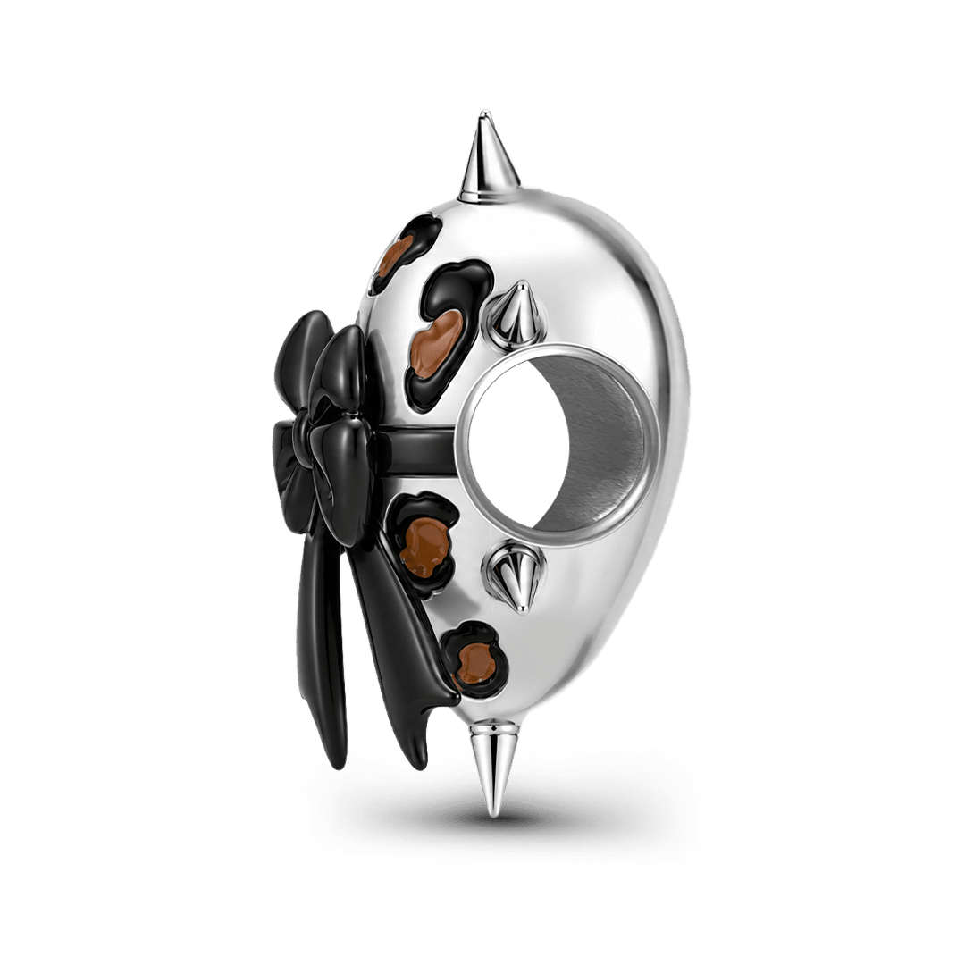 Gnoce British Punk Leopard Print Engravable Heart Bead Charm Black Gold-plated Silver Blend_6