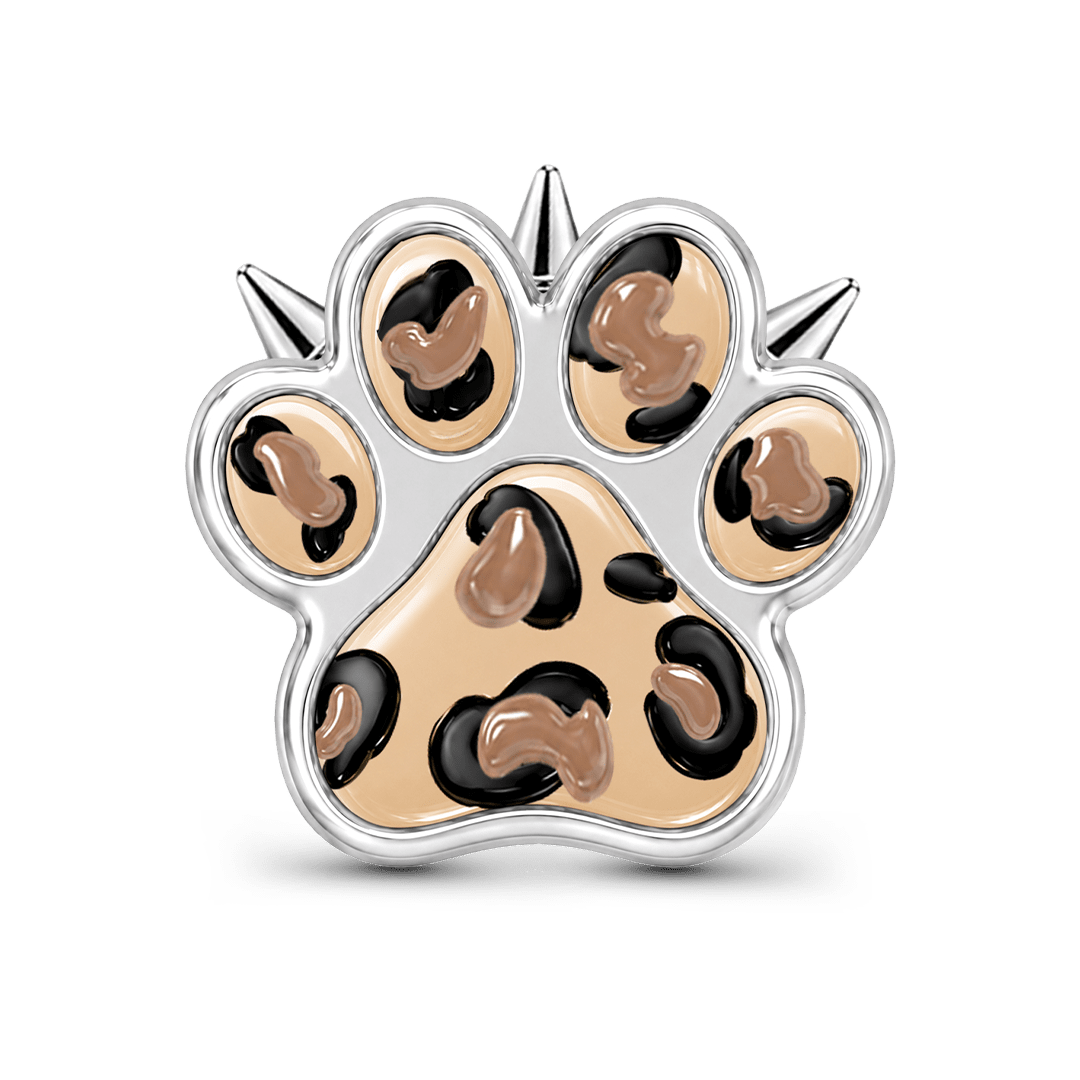 Gnoce Punk Leopard Print Paw Photo Personalized Bead Charm Platinum‑plated Silver Blend_5