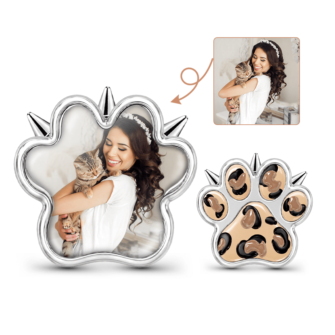 Gnoce Punk Leopard Print Paw Photo Personalized Bead Charm Platinum‑plated Silver Blend_1