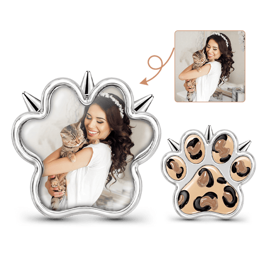 Gnoce Punk Leopard Print Paw Photo Personalized Bead Charm Platinum‑plated Silver Blend_1