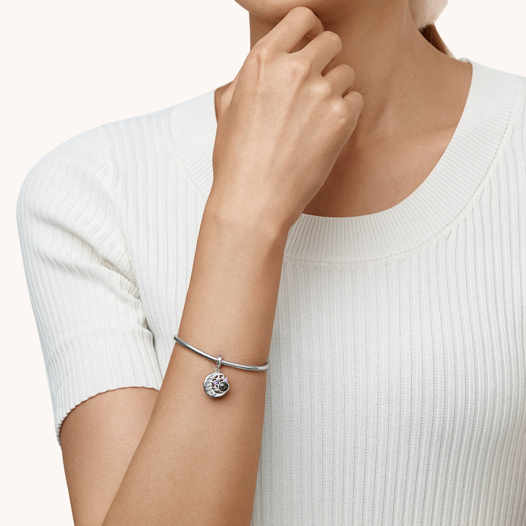 Gnoce Projection Moon & Star Photo Charm Platinum-plated Silver Blend_2