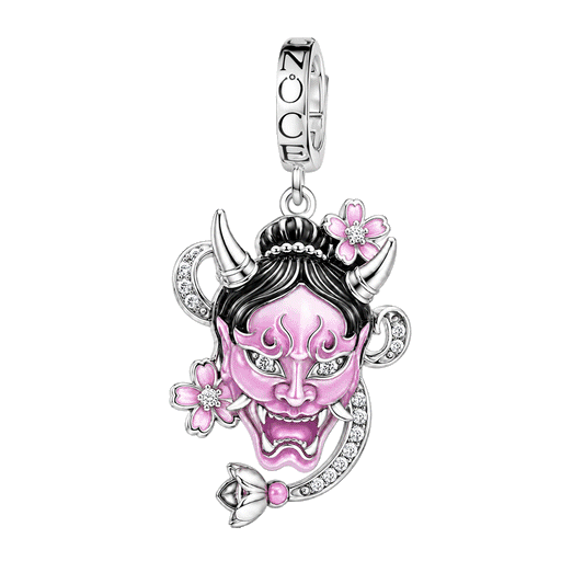 Gnoce Glow‑in‑the‑Dark Japanese Halloween Oni Mask Clasp Dangle Charm Platinum‑plated Silver Blend_1