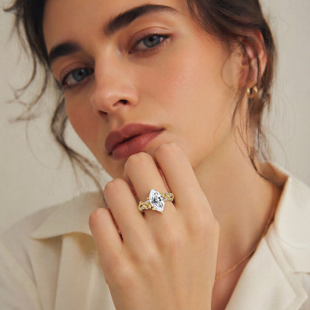 Gnoce Organic Vine Marquise-Cut Moissanite Engagement Ring_3