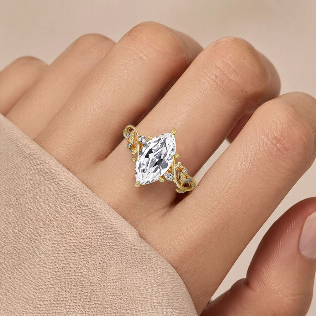 Gnoce Organic Vine Marquise-Cut Moissanite Engagement Ring_2