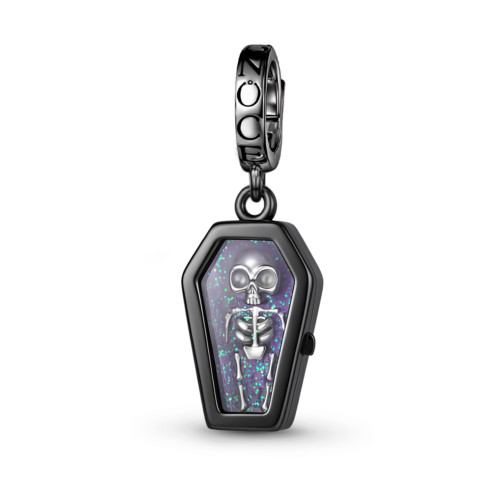 Gnoce Halloween Glow-in-the-Dark Coffin Skeleton Dangle Charm Platinum-plated Silver Blend_2