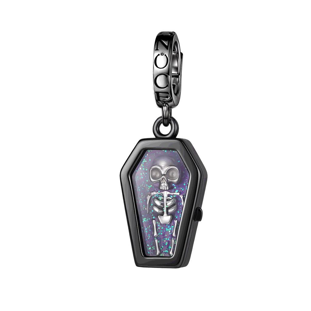 Gnoce Halloween Glow-in-the-Dark Coffin Skeleton Dangle Charm Platinum-plated Silver Blend_1