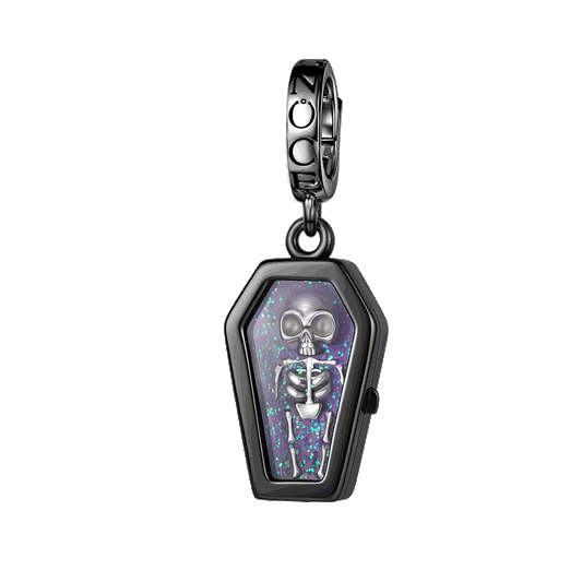 Gnoce Halloween Glow-in-the-Dark Coffin Skeleton Dangle Charm Platinum-plated Silver Blend_1
