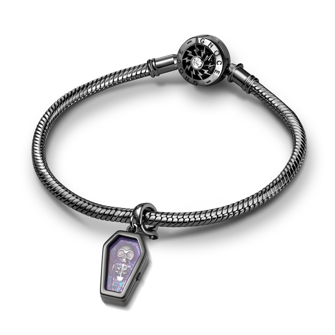 Gnoce Halloween Glow-in-the-Dark Coffin Skeleton Dangle Charm Platinum-plated Silver Blend_4