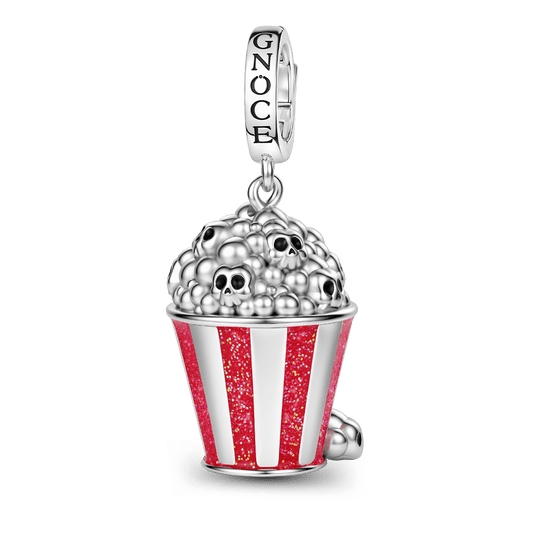 Gnoce Halloween Skull Popcorn Clasp Dangle Charm Platinum‑plated Silver Blend_1