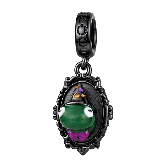 Gnoce Halloween Glow-in-the-Dark Frog Mirror Dangle Charm Black Gold-plated Silver Blend_1