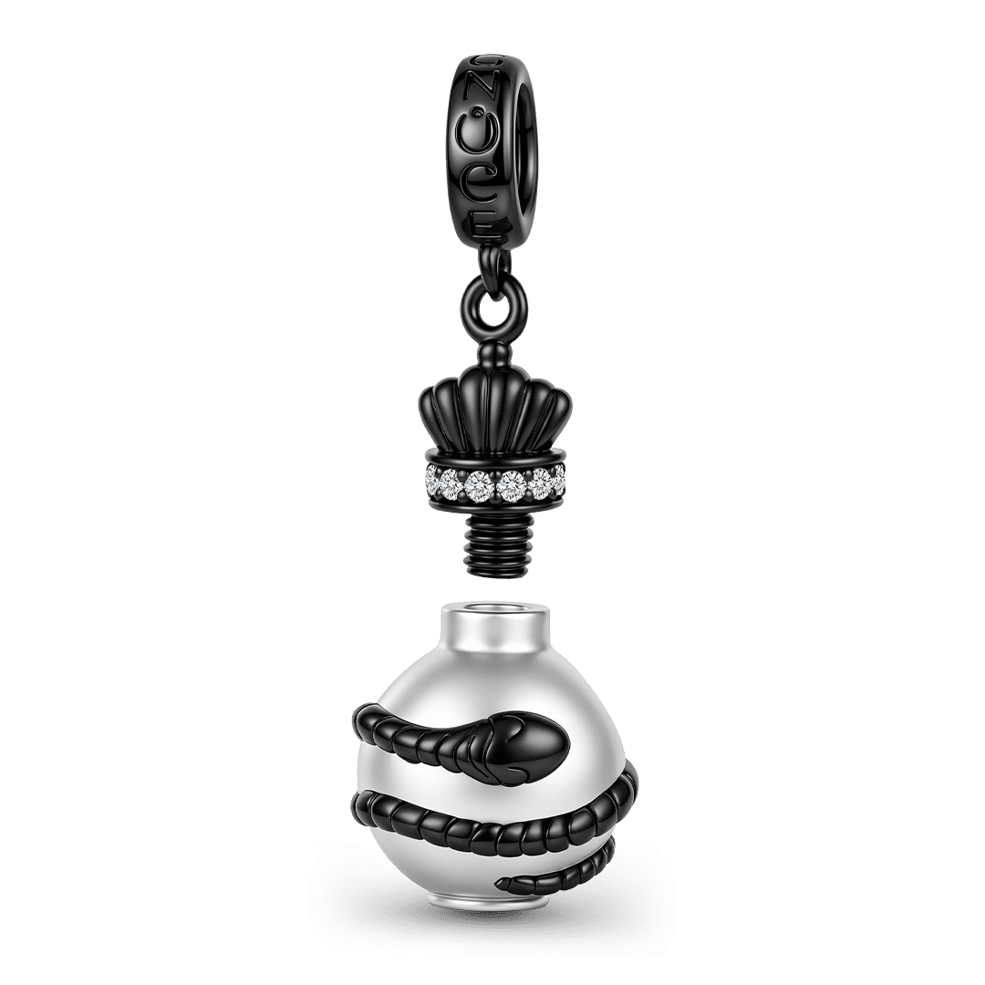 Gnoce Halloween Dark Style Snake Potion Bottle Dangle Charm Black Gold‑plated Silver Blend_2