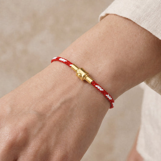 Gnoce Red‑White Two‑Tone Round Snap‑Lock Basic Bracelet_2