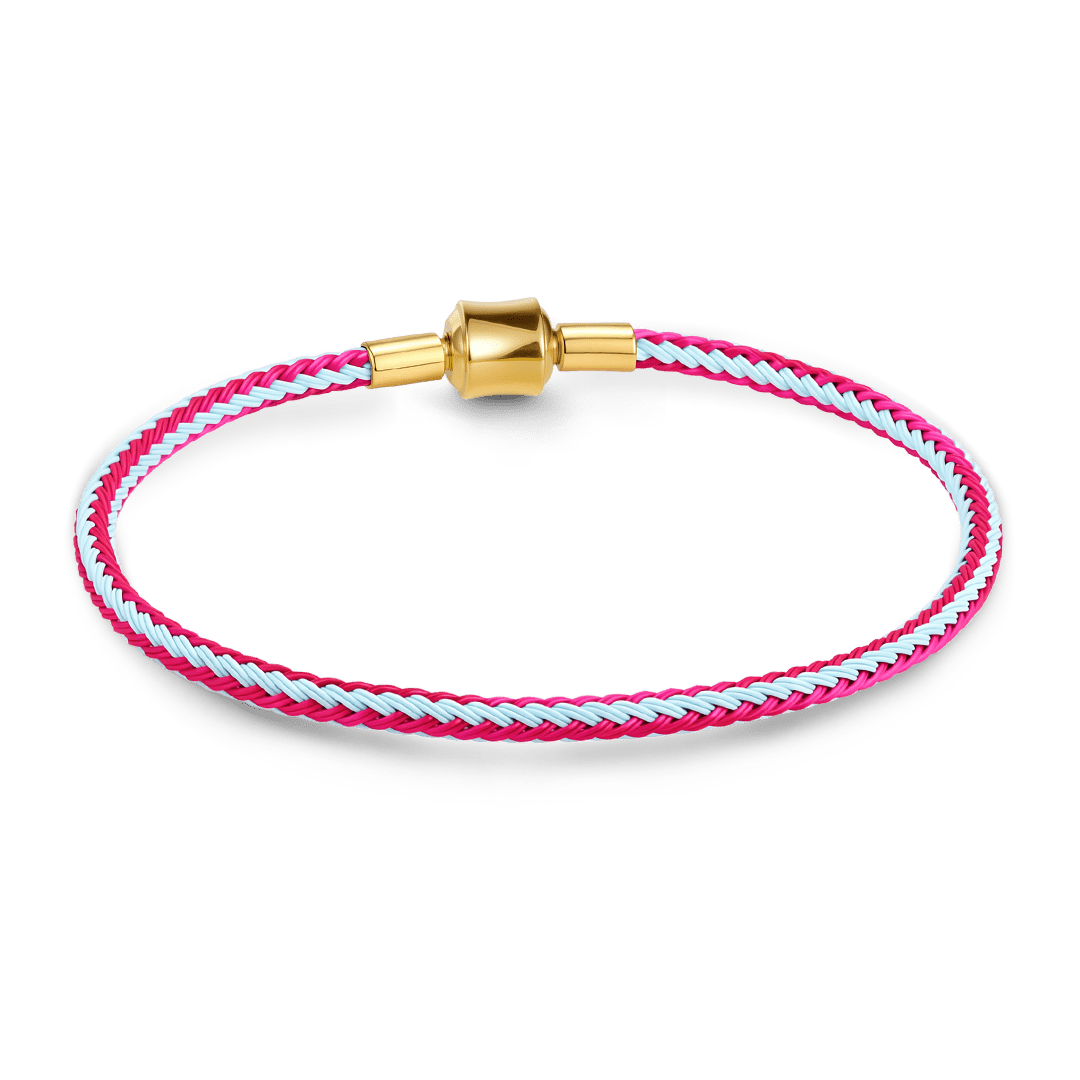 Gnoce Rose‑Red Light‑Blue Two‑Tone Round Snap‑Lock Basic Bracelet_4