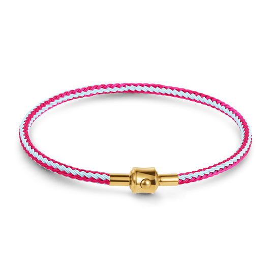 Gnoce Rose‑Red Light‑Blue Two‑Tone Round Snap‑Lock Basic Bracelet_1