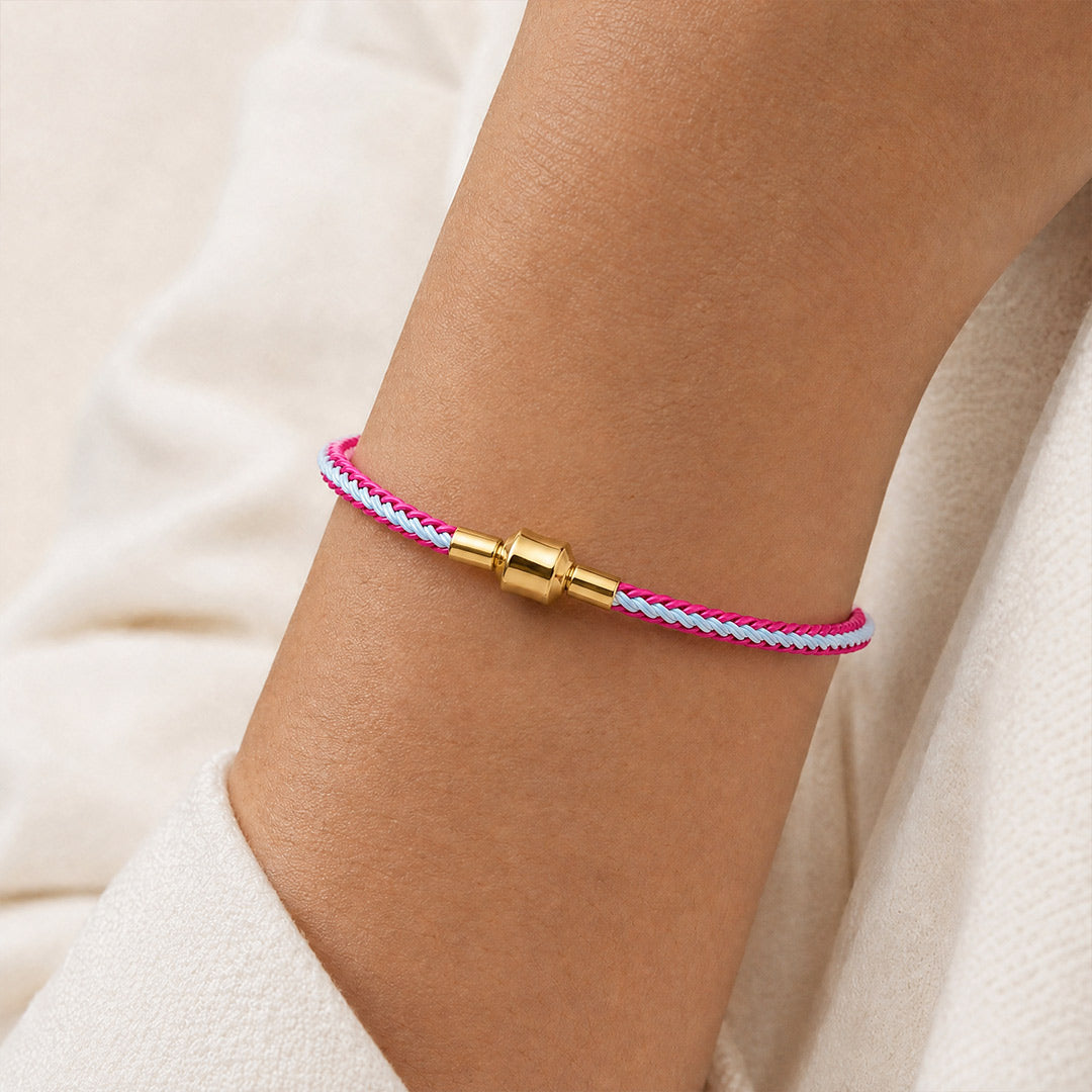 Gnoce Rose‑Red Light‑Blue Two‑Tone Round Snap‑Lock Basic Bracelet_2