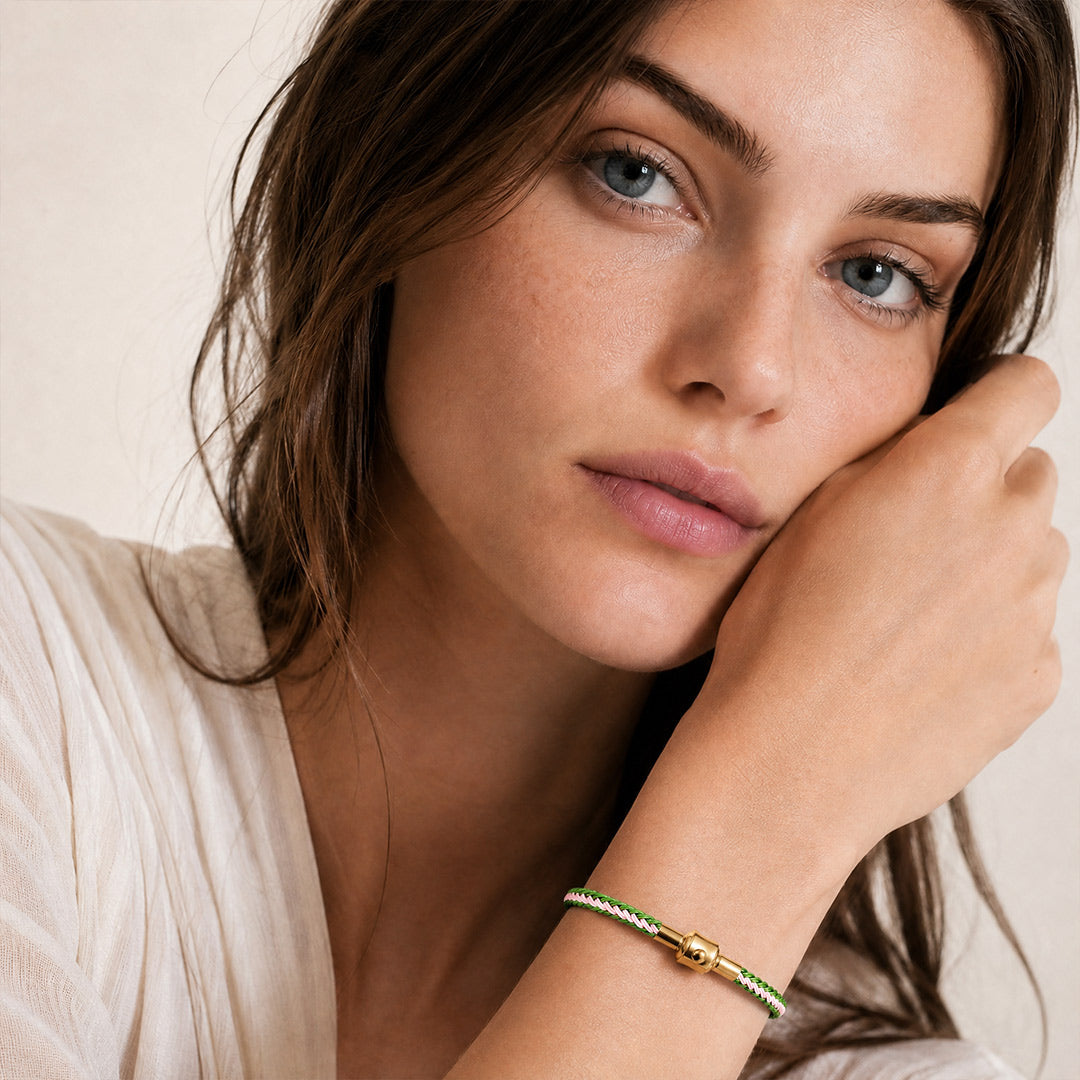 Gnoce Pink‑Green Two‑Tone Round Snap‑Lock Basic Bracelet_3