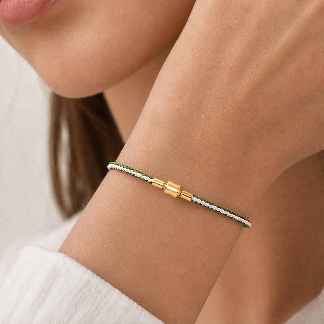 Gnoce Pink‑Green Two‑Tone Round Snap‑Lock Basic Bracelet_2