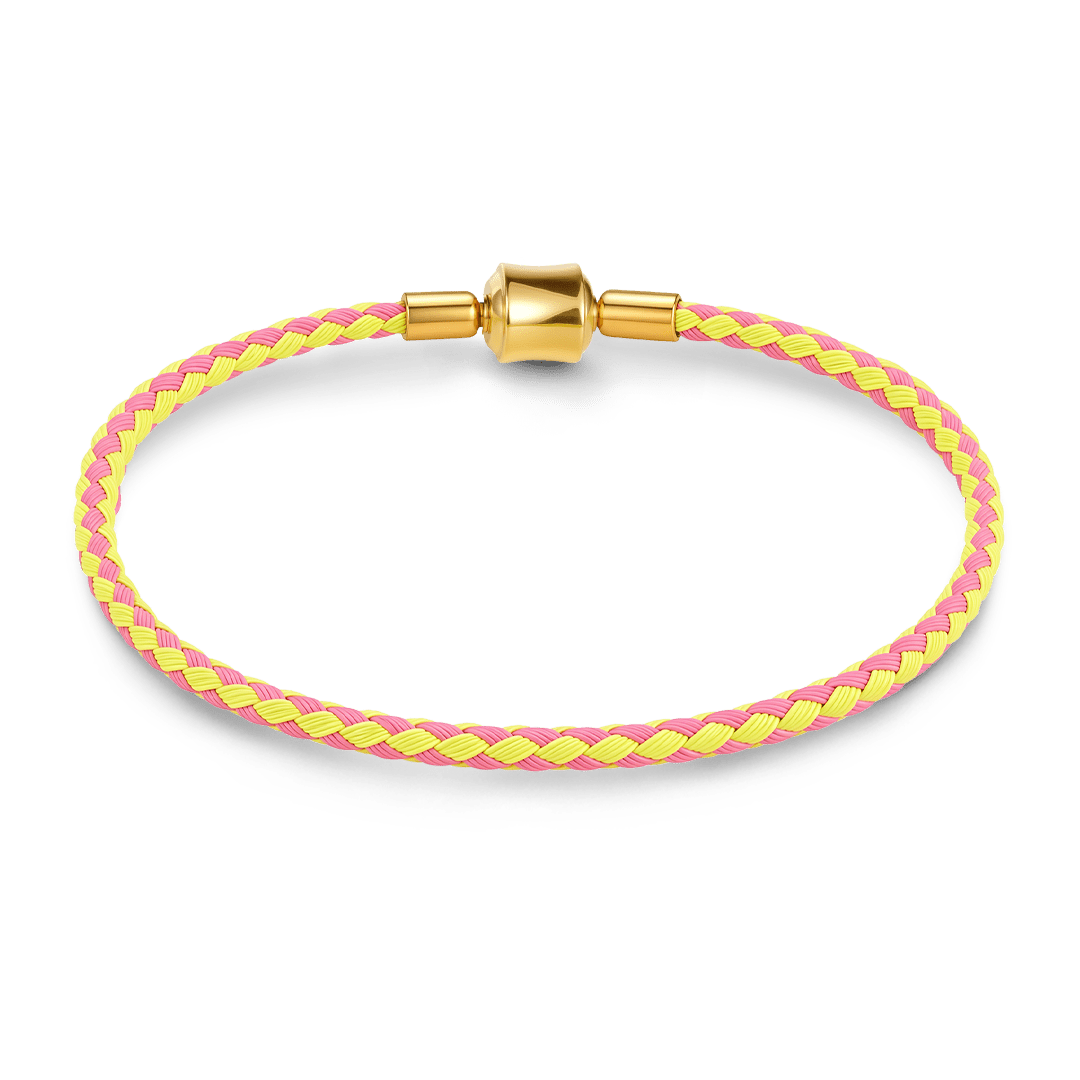 Gnoce Pink‑Fluorescent Yellow Two‑Tone Round Snap‑Lock Basic Bracelet_4