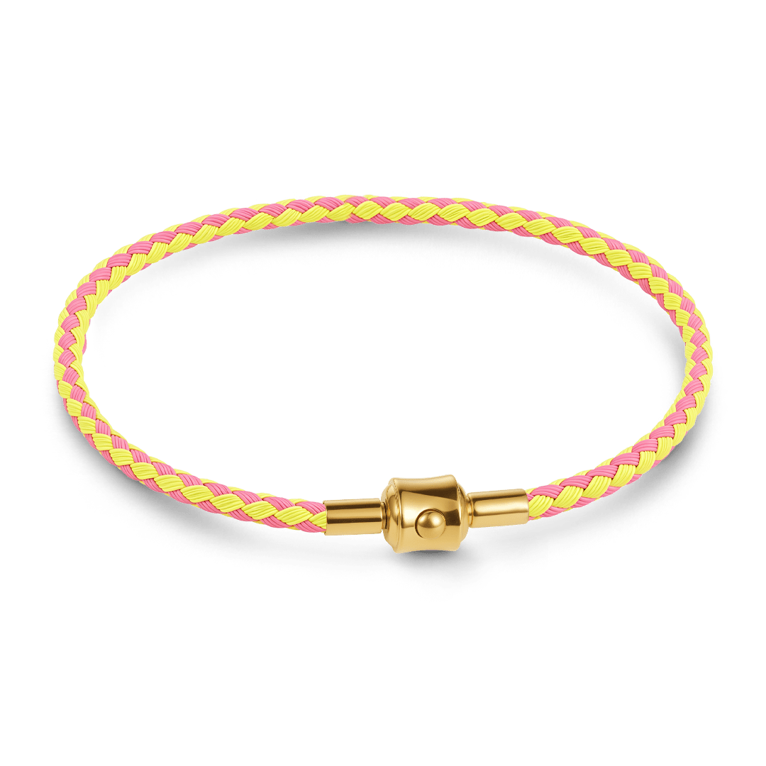 Gnoce Pink‑Fluorescent Yellow Two‑Tone Round Snap‑Lock Basic Bracelet_1