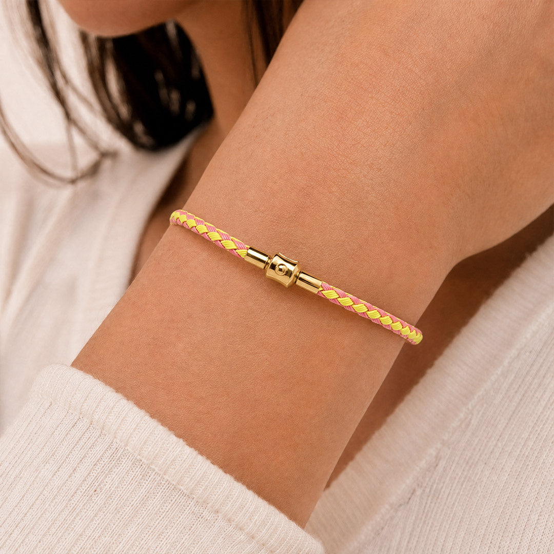 Gnoce Pink‑Fluorescent Yellow Two‑Tone Round Snap‑Lock Basic Bracelet_2