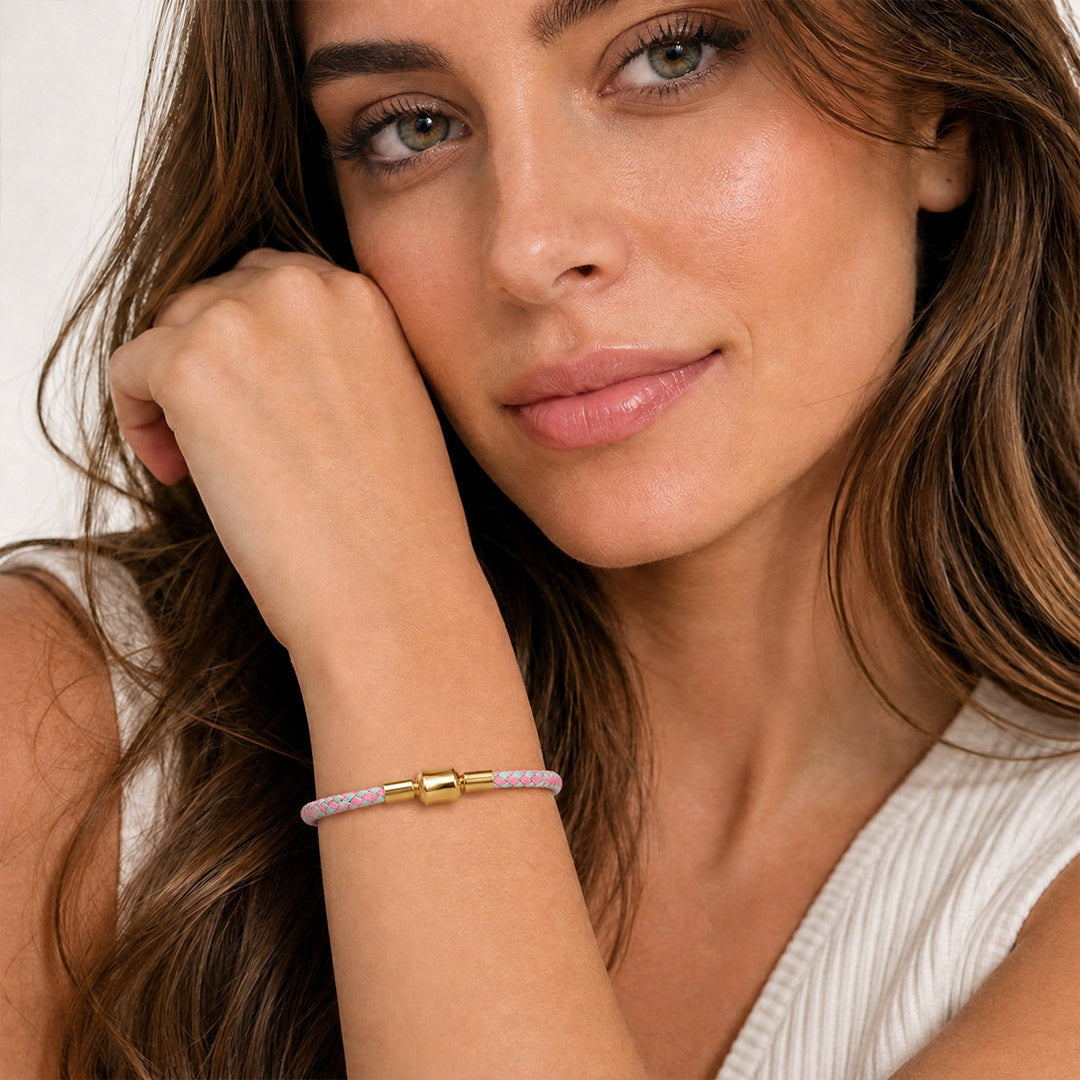 Gnoce Pink‑Light‑Blue Two‑Tone Round Snap‑Lock Basic Bracelet_3