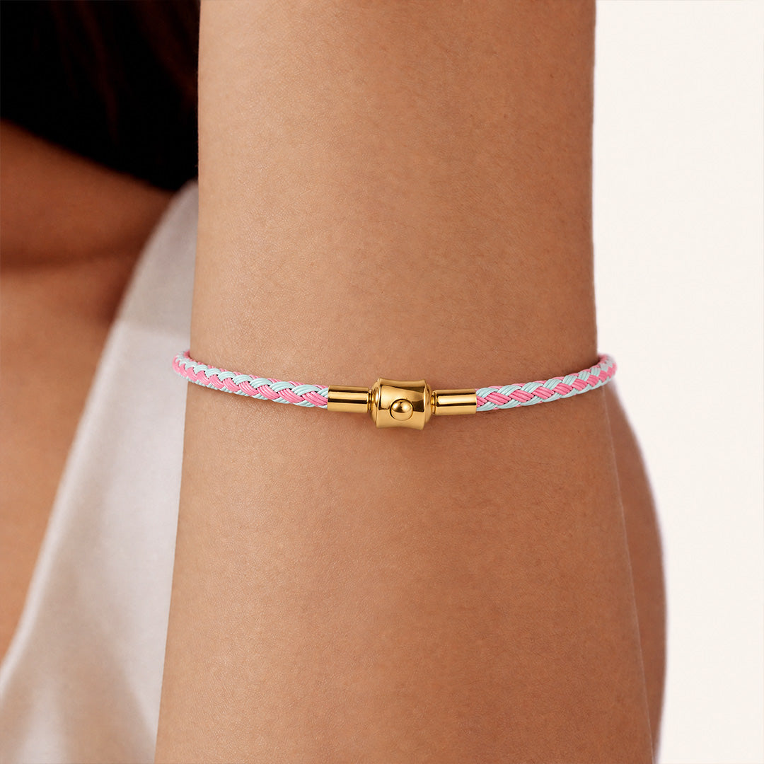 Gnoce Pink‑Light‑Blue Two‑Tone Round Snap‑Lock Basic Bracelet_2