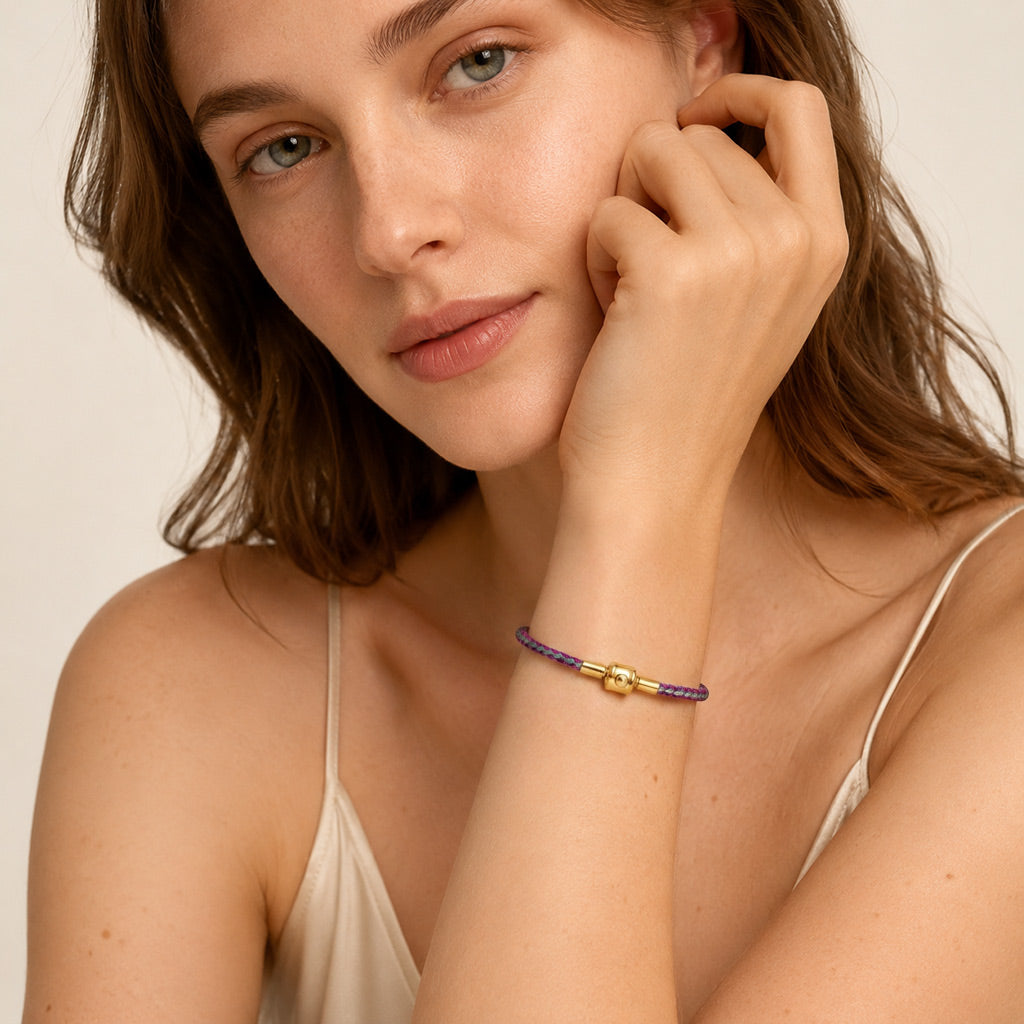 Gnoce Light‑Purple‑Blue Two‑Tone Round Snap‑Lock Basic Bracelet_3