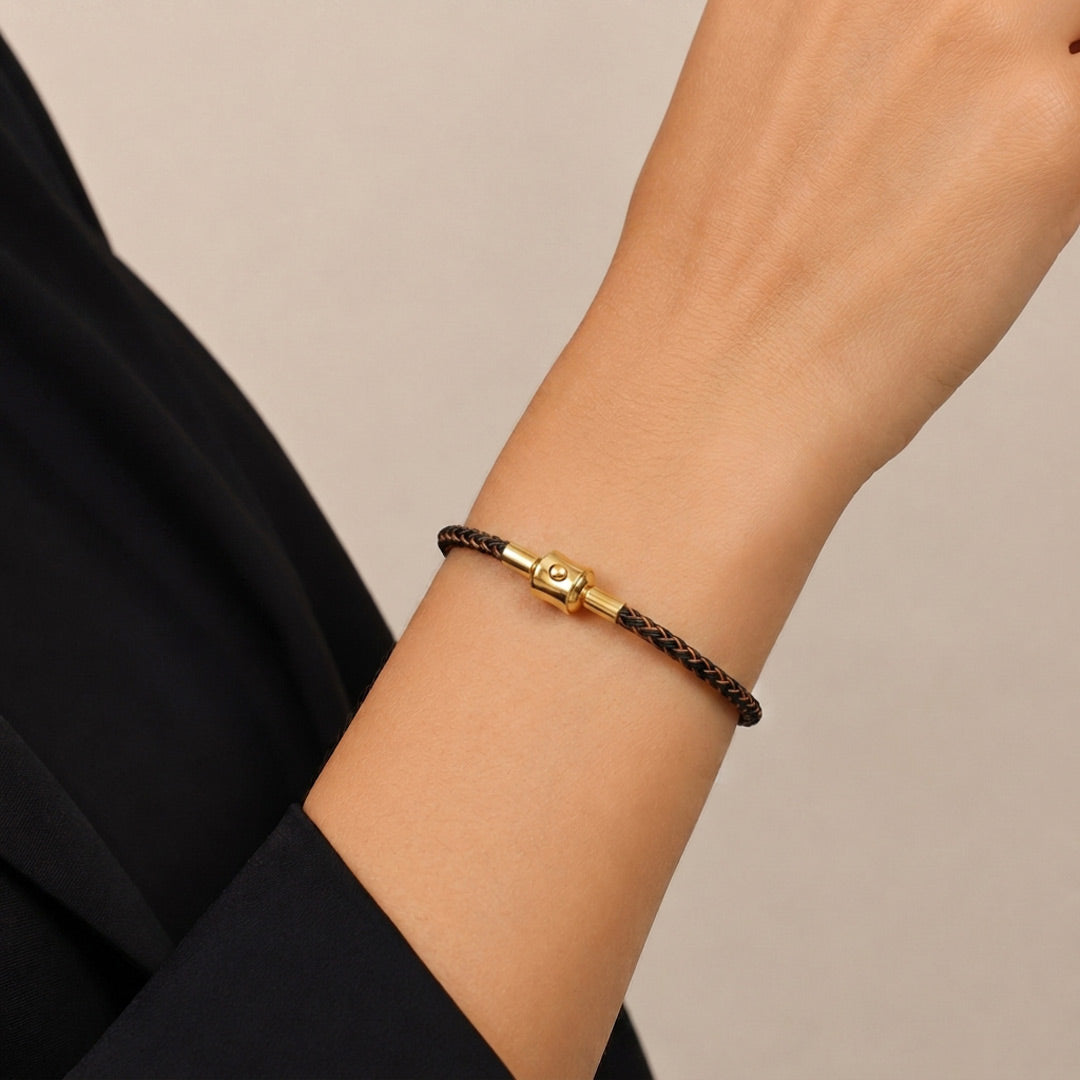 Gnoce Black‑Gold Two‑Tone Round Snap‑Lock Basic Bracelet_2