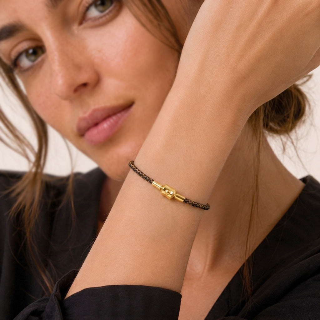 Gnoce Black‑Gold Two‑Tone Round Snap‑Lock Basic Bracelet_3