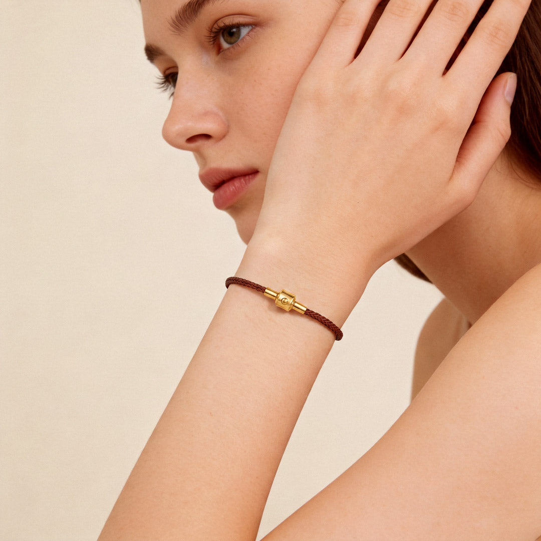 Gnoce Coffee‑Brown Round Snap‑Lock Basic Bracelet_3