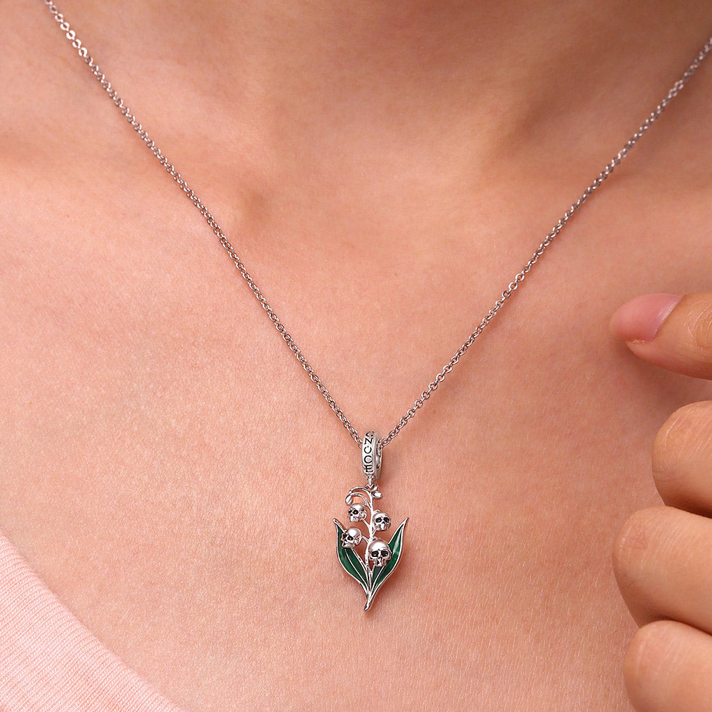 Gnoce Skull Lily of the Valley Pendant Dangle Charm_4