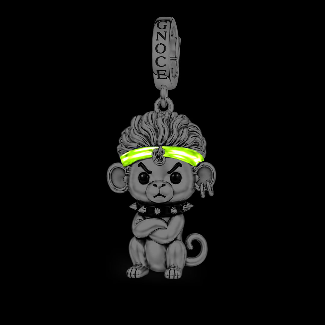 Gnoce Punk Glow‑in‑the‑dark Troublemaker Monkey Rebel Clasp Dangle Charm Platinum‑plated Silver Blend_2