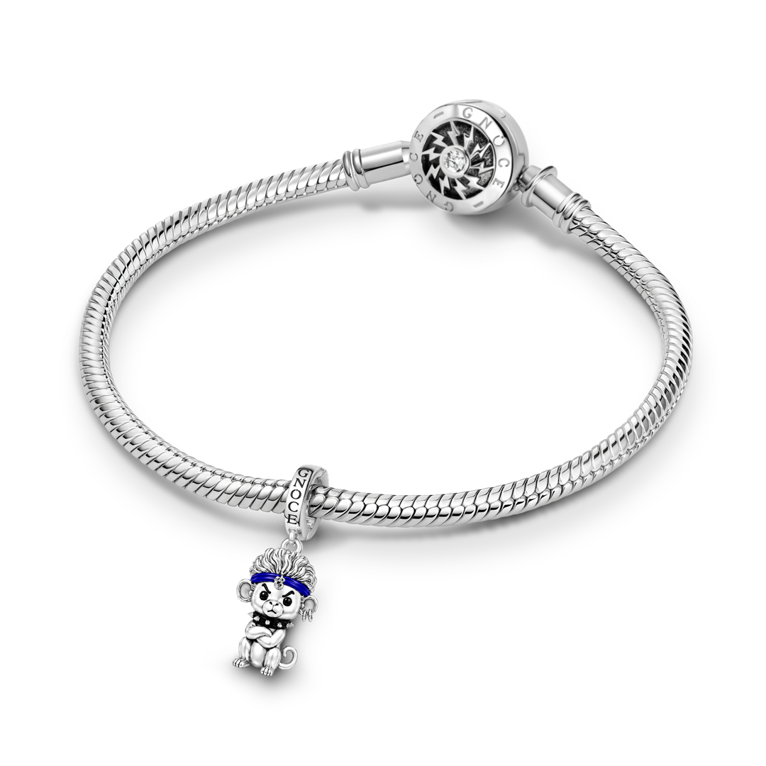 Gnoce Punk Glow‑in‑the‑dark Troublemaker Monkey Rebel Clasp Dangle Charm Platinum‑plated Silver Blend_5
