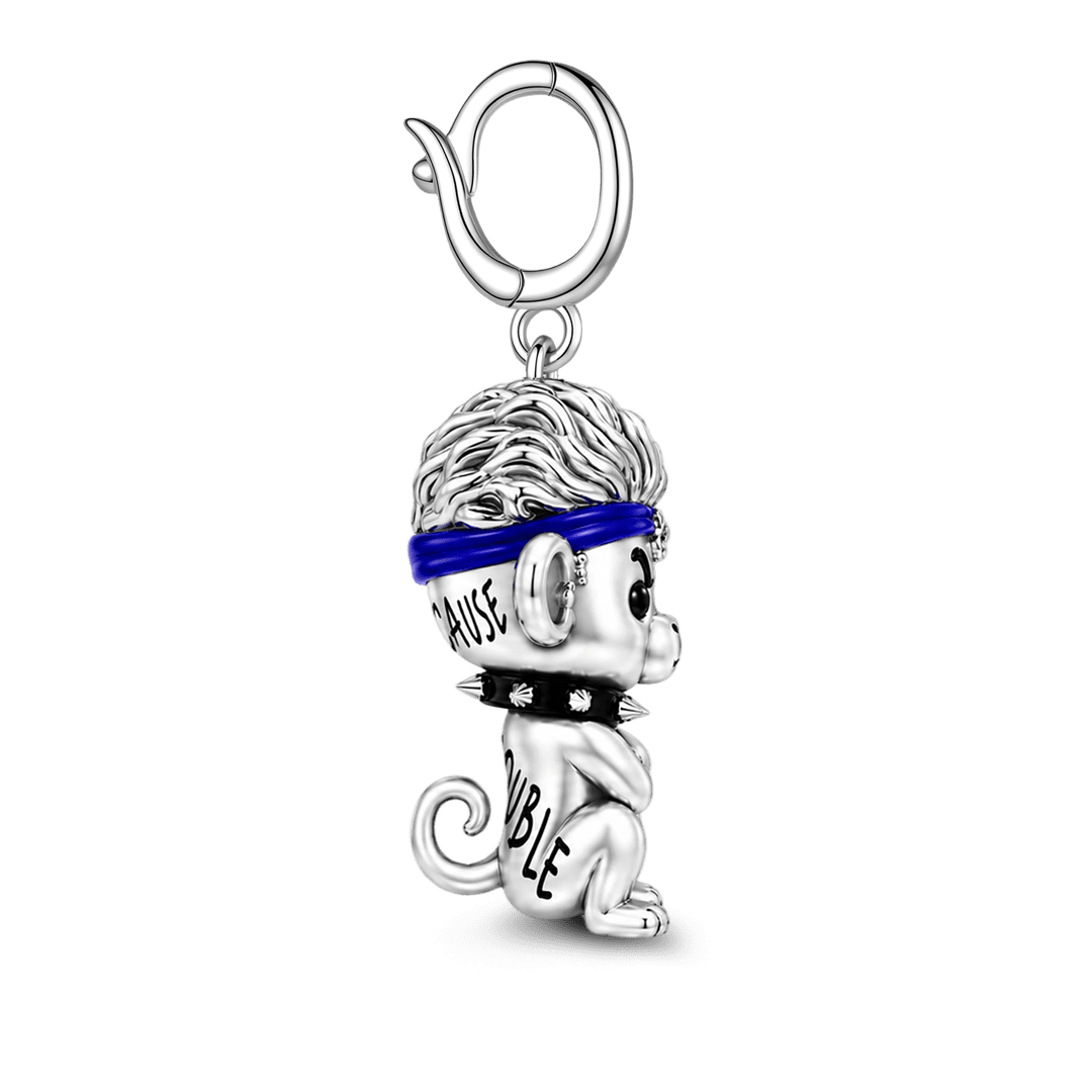 Gnoce Punk Glow‑in‑the‑dark Troublemaker Monkey Rebel Clasp Dangle Charm Platinum‑plated Silver Blend_7