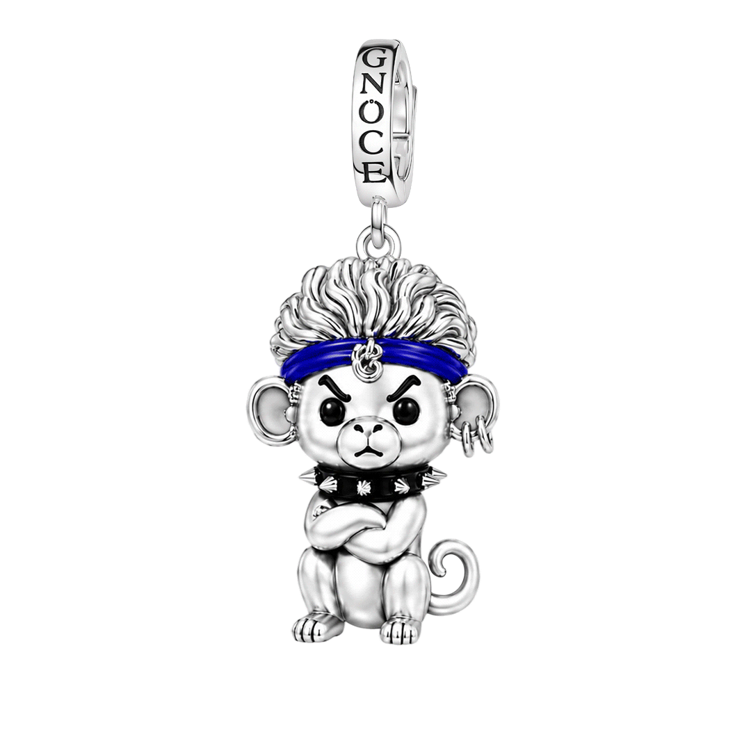 Gnoce Punk Glow‑in‑the‑dark Troublemaker Monkey Rebel Clasp Dangle Charm Platinum‑plated Silver Blend_1