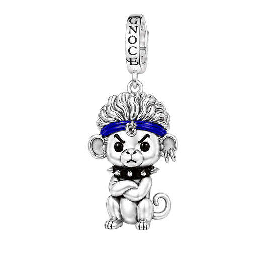 Gnoce Punk Glow‑in‑the‑dark Troublemaker Monkey Rebel Clasp Dangle Charm Platinum‑plated Silver Blend_1