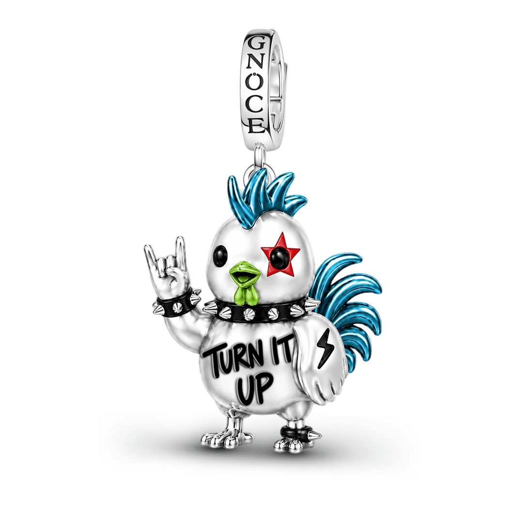 Gnoce Punk Glow‑in‑the‑dark Proud Rooster Rebel Clasp Dangle Charm Platinum‑plated Silver Blend_6