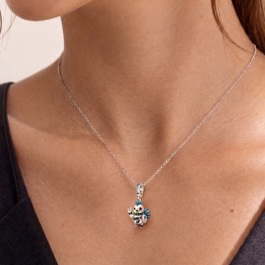 Gnoce Punk Glow‑in‑the‑dark Proud Rooster Rebel Clasp Dangle Charm Platinum‑plated Silver Blend_3