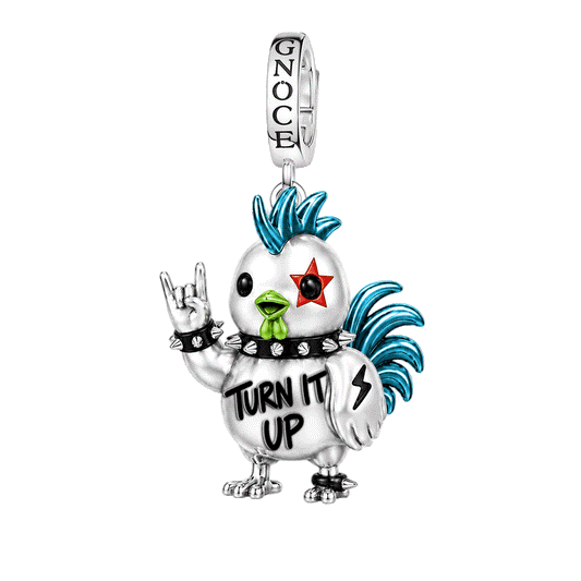 Gnoce Punk Glow‑in‑the‑dark Proud Rooster Rebel Clasp Dangle Charm Platinum‑plated Silver Blend_1