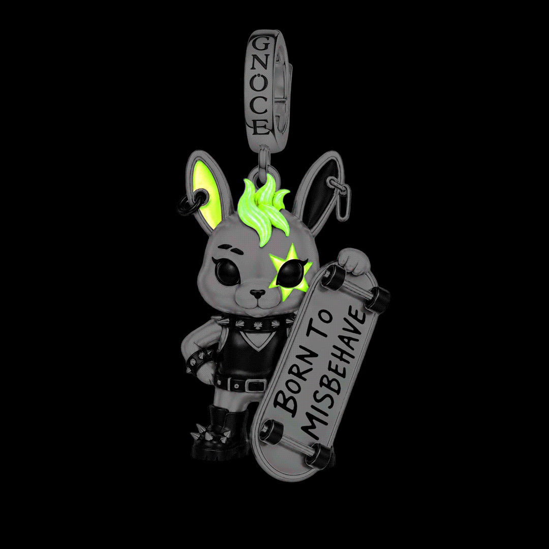 Gnoce Punk Glow‑in‑the‑dark Misfit Rabbit Rebel Clasp Dangle Charm Platinum‑plated Silver Blend_2