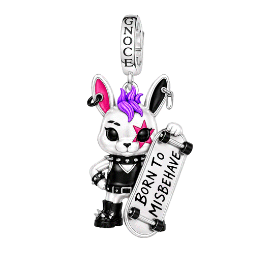 Gnoce Punk Glow‑in‑the‑dark Misfit Rabbit Rebel Clasp Dangle Charm Platinum‑plated Silver Blend_1