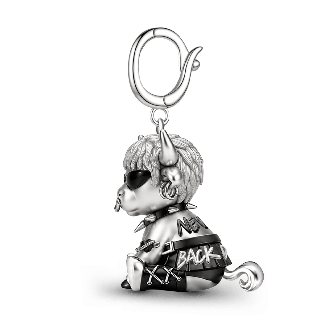 Gnoce Punk Glow‑in‑the‑dark Unbreakable Ox Rebel Clasp Dangle Charm Platinum‑plated Silver Blend_7