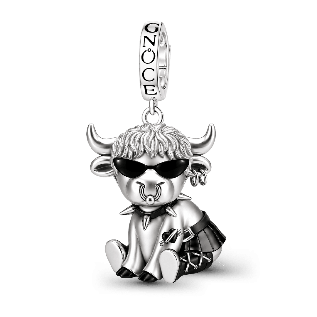 Gnoce Punk Glow‑in‑the‑dark Unbreakable Ox Rebel Clasp Dangle Charm Platinum‑plated Silver Blend_2