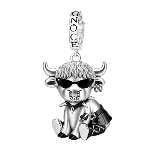 Gnoce Punk Glow‑in‑the‑dark Unbreakable Ox Rebel Clasp Dangle Charm Platinum‑plated Silver Blend_1