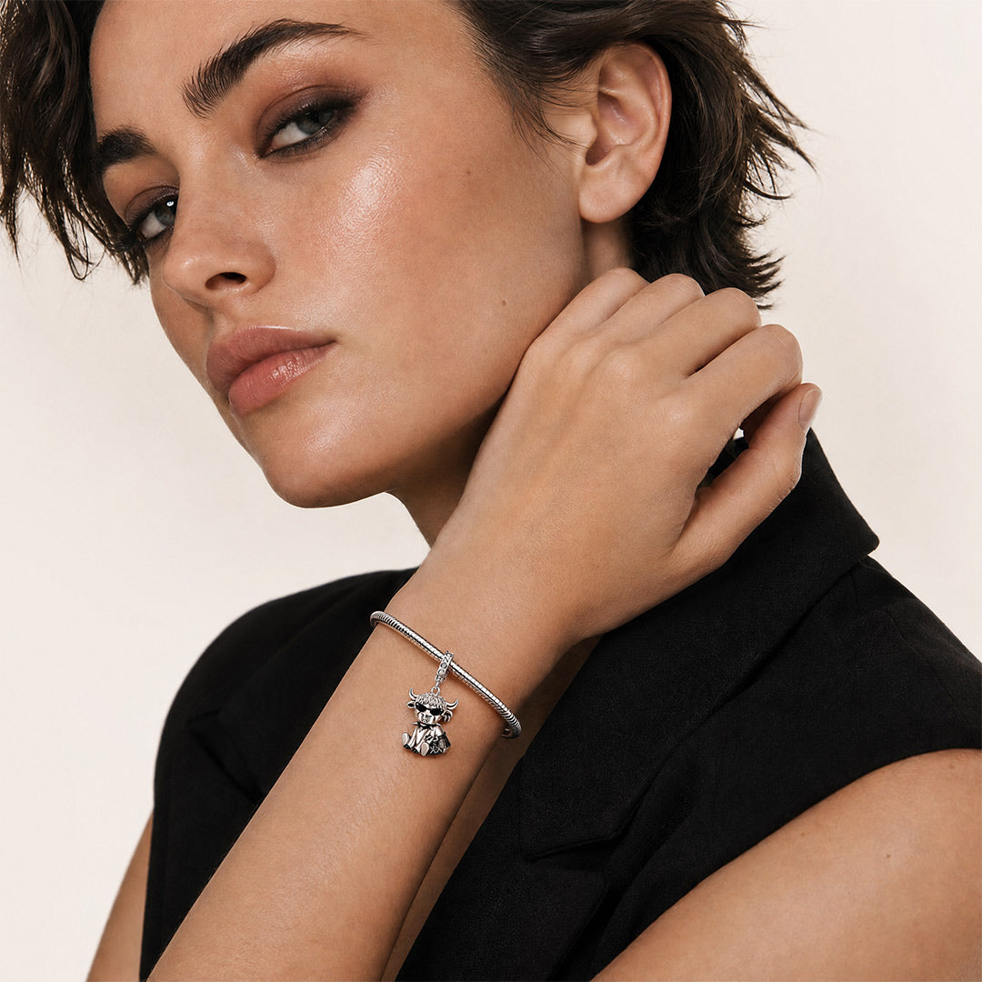 Gnoce Punk Glow‑in‑the‑dark Unbreakable Ox Rebel Clasp Dangle Charm Platinum‑plated Silver Blend_6