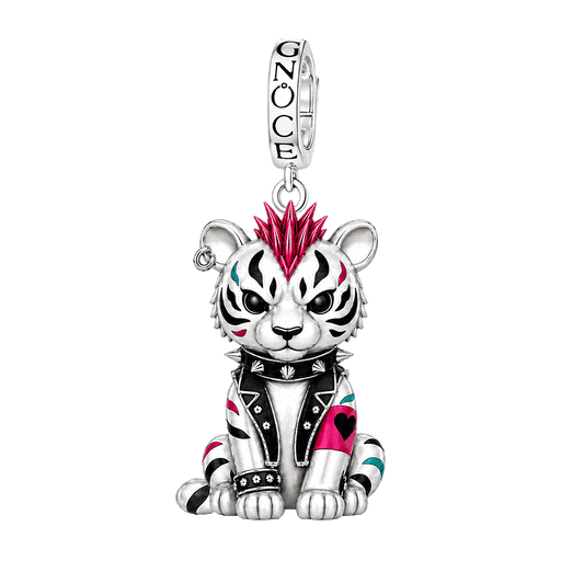 Gnoce Punk Glow‑in‑the‑dark Renegade Tiger Rebel Clasp Dangle Charm Platinum‑plated Silver Blend_1