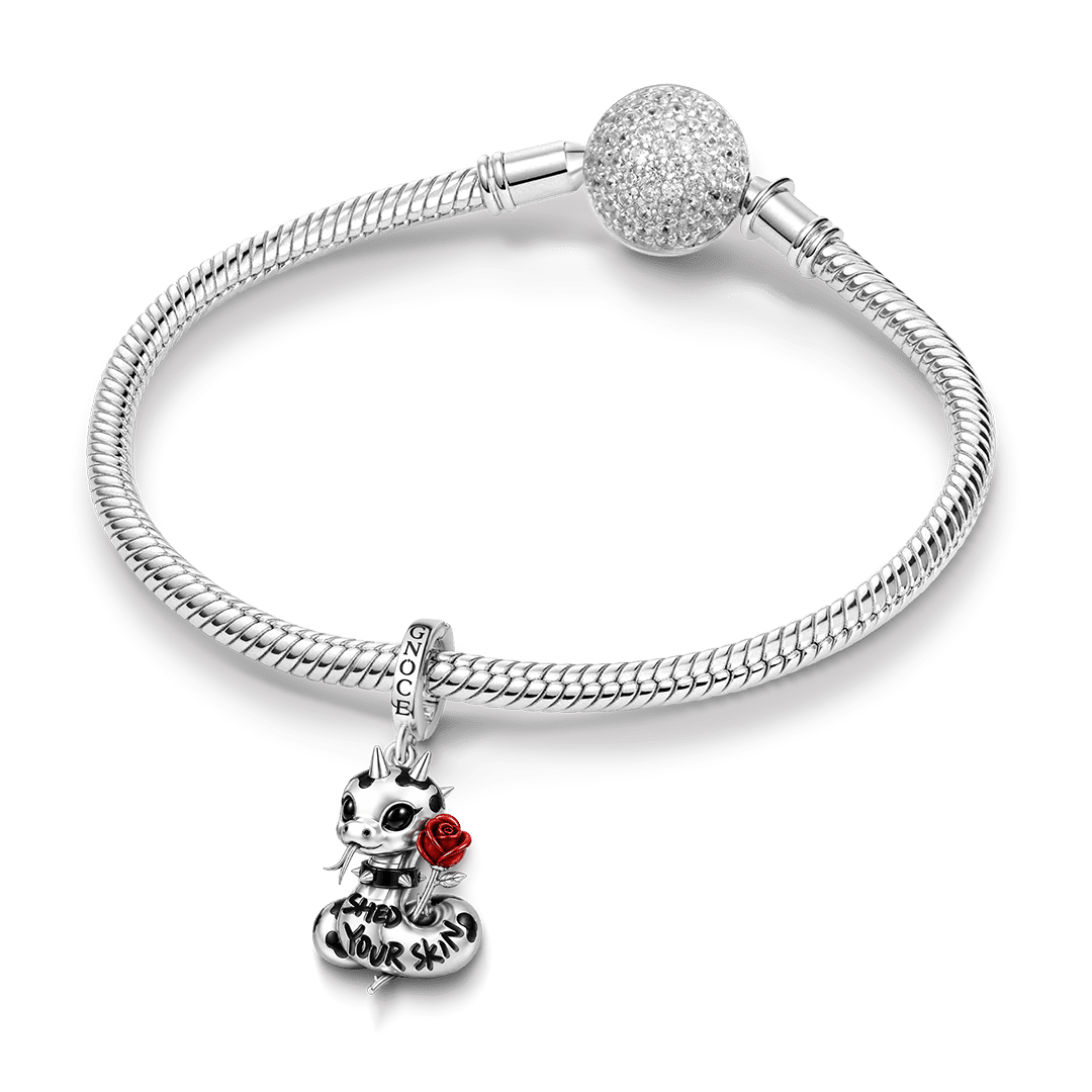 Gnoce Punk Glow‑in‑the‑dark Seductive Snake Rebel Clasp Dangle Charm Platinum‑plated Silver Blend_4