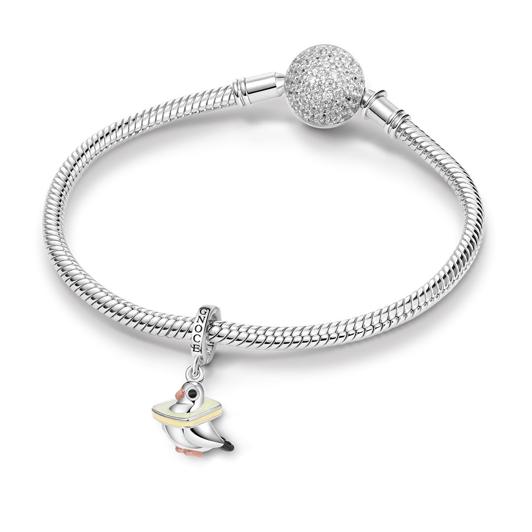 “I Love Bread” Pigeon Pendant Dangle Charm Platinum-plated Silver Blend_3
